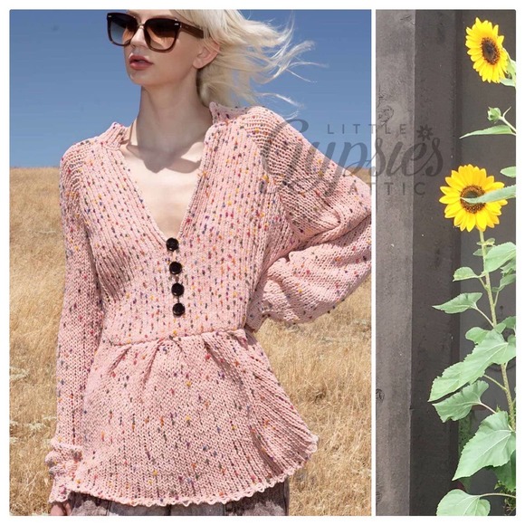 POL Sweaters - POL Pink Confetti Cake Peplum Sweater